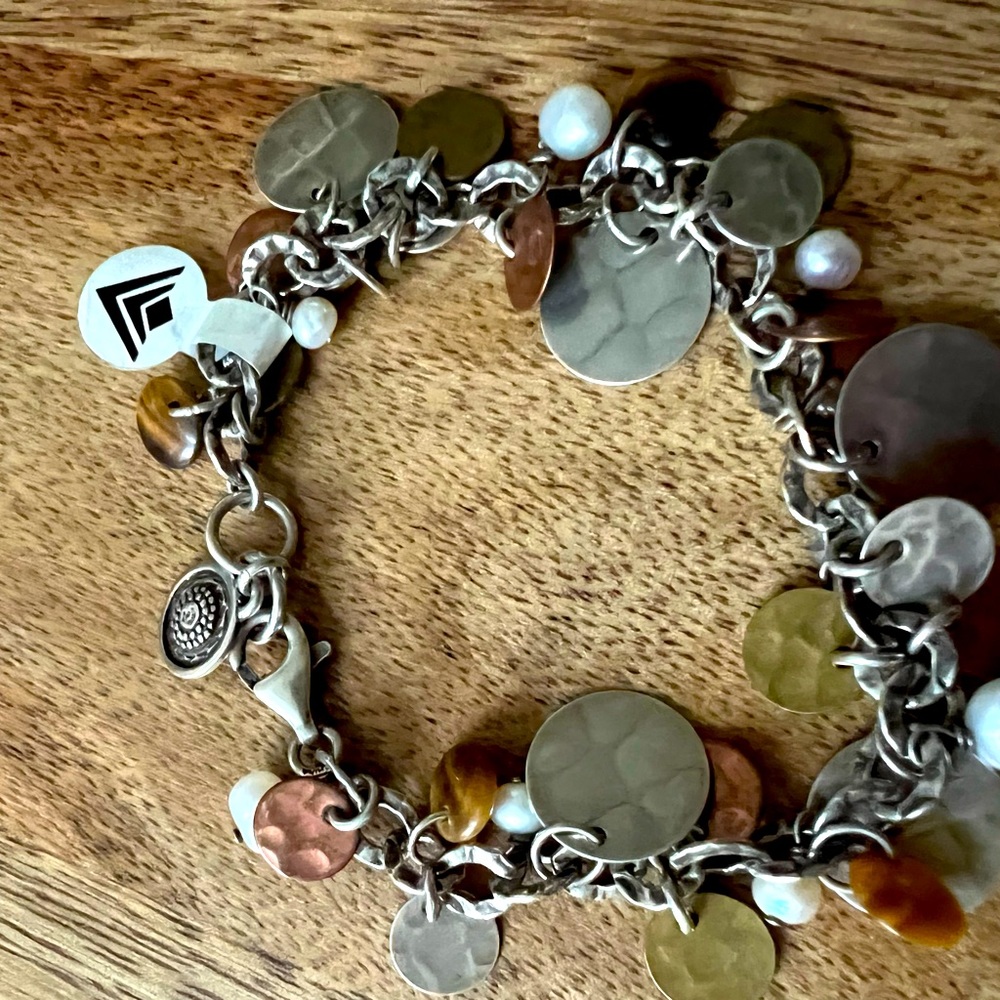 Silpada RARE sterling silver Gold Pearl Coin Bracelet